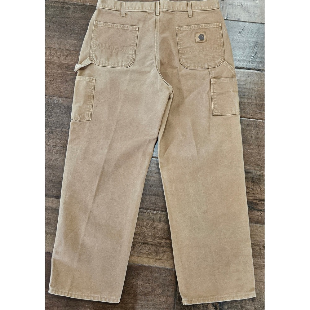 VTG Carhartt Mens Tan Canvas Carpenter Pants Made in USA 38x30 Workwear Duck